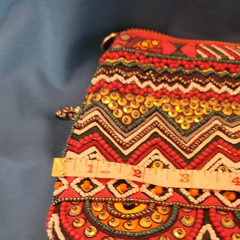 Steve Madden Beaded         Bohemian Multicolor Purse with Pink Tassel - Picture 6 of 9